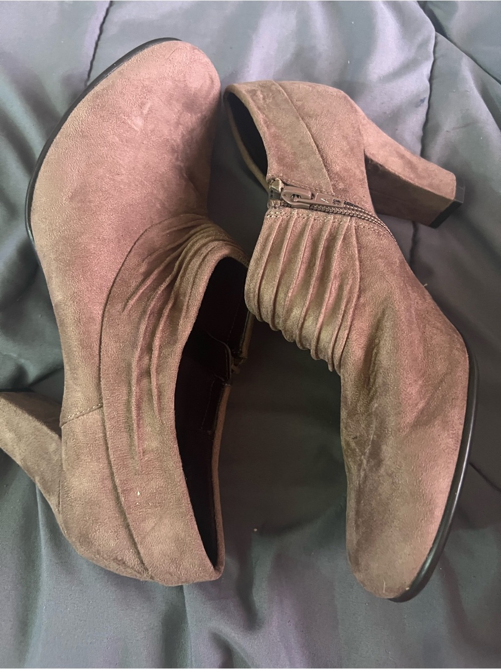 Women's Taupe Suede Block Heel Ankle Booties